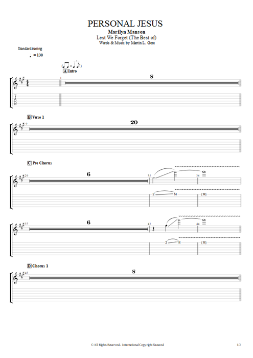 Personal Jesus Marilyn Manson guitar pro tab SGuitar Guitares et piste d'accompagnement mysongbook